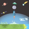 Rocket launch flat style vector illustration Royalty Free Stock Photo