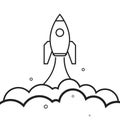 Rocket launch. Flat vector illustration isolated on white Royalty Free Stock Photo