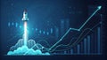 Rocket Launch Graphic with Financial Growth Charts and Data Visuals Royalty Free Stock Photo