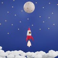 Rocket launch have smoke in the sky galaxy flying to moon over clouds Royalty Free Stock Photo