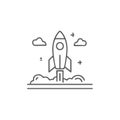 Rocket launch icon on a flat design with clouds. Spacecraft and aviation startup symbol Royalty Free Stock Photo