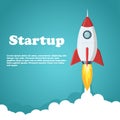 Rocket launch illustration. Business or project startup banner concept. Flat style vector illustration. Royalty Free Stock Photo