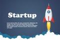 Rocket launch illustration. Business or project startup banner concept. Flat style vector illustration. Royalty Free Stock Photo