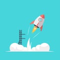 Rocket launch illustration isolated on a blue background. Vector illustration concept of business Royalty Free Stock Photo