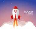 Rocket launch illustration. Product business launch concept design ship vector technology background Royalty Free Stock Photo