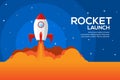 Rocket launch illustration. Product business launch concept design ship vector technology background Royalty Free Stock Photo