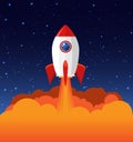 Rocket launch illustration. Product business launch concept design ship vector technology background Royalty Free Stock Photo