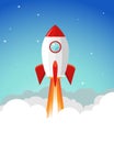 Rocket launch illustration. Product business launch concept design ship vector technology background Royalty Free Stock Photo