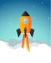 Rocket launch illustration. Product business launch concept design ship vector technology background Royalty Free Stock Photo