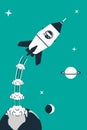 Rocket launch illustration. Rocket with astronaut start from earth. Royalty Free Stock Photo
