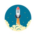 Rocket launch illustration. Startup emblem template. Royalty Free Stock Photo