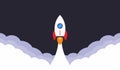 Rocket launch illustration. Business or project startup banner concept. Flat style illustration.