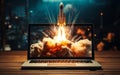 Rocket Launch from Laptop Space Adventure Royalty Free Stock Photo