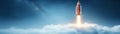 Rocket launch through majestic clouds, a journey into space exploration and scientific discovery Royalty Free Stock Photo