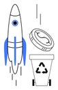 Rocket Launch with Money Coin and Recycling Bin Representing Sustainability and Progress Royalty Free Stock Photo