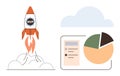 Rocket Launch with MVP Logo and Data Visualization in a Cloud-Themed Concept Royalty Free Stock Photo