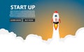 Rocket launch. New project start up concept in flat design style. Space for text. Vector illustration Royalty Free Stock Photo