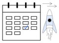 Rocket Launch Next to Calendar with Marked Date Representing Planning and Achieving Goals Royalty Free Stock Photo