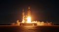 Rocket launch at night fiery ascent into the darkness ignites the sky Royalty Free Stock Photo