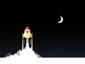 Rocket Launch. Night Flat Design Landscape Royalty Free Stock Photo