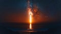 Rocket Launch Into the Night Sky Illuminates Ocean and Stars While Showcasing Advanced Propulsion Technology and Royalty Free Stock Photo