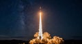 Rocket Launch at Night Space Exploration, Milky Way Royalty Free Stock Photo