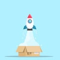 Rocket launch from open box Royalty Free Stock Photo