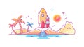 Rocket Launch from Palm Tree Island for Space Tourism, vector design Generative AI Royalty Free Stock Photo