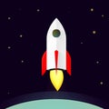Rocket launch, poster design template, spaceship on space, vector illustration Royalty Free Stock Photo