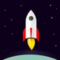 Rocket launch, poster design template, spaceship on space, vector illustration Royalty Free Stock Photo