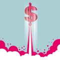 Rocket launch, rocket is the dollar sign. Royalty Free Stock Photo