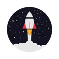 Rocket launch, rocket ship soar up into the sky through the clouds and go heading to space. start up business concept - vector