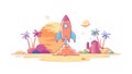 Rocket Launch from Sandy Dunes, Space Travel and Future Innovation vector design Generative AI Royalty Free Stock Photo