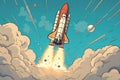 Rocket launch, ship, 2d illustration