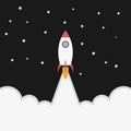 Rocket launch, rocket ship soar up into the sky through the clouds and go heading to space. start up business concept - vector