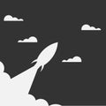 Rocket launch, rocket ship soar up into the sky through the clouds and go heading to space. start up business concept - vector