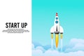 Rocket launch in the sky, cloud, smoke clouds, space. Space ship. interstellar travels. Business concept. Start up Royalty Free Stock Photo