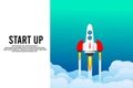 Rocket launch in the sky, cloud, smoke clouds, space. Space ship. interstellar travels. Business concept. Start up Royalty Free Stock Photo