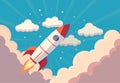 Rocket launch in the sky in smoke clouds vector illustration Royalty Free Stock Photo