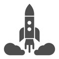 Rocket launch solid icon. Spacecraft vector illustration isolated on white. Spaceship glyph style design, designed for