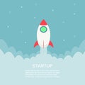 Rocket launch into space. Business project start up development and launch new innovation product on a market concept. vector Royalty Free Stock Photo