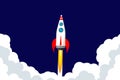 Rocket launch into space. Concept of an idea, a startup. Upward movement. Vector illustration in flat style. Royalty Free Stock Photo