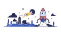 Rocket Launch and Space Exploration City Vector, vector design Generative AI Royalty Free Stock Photo