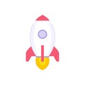 Rocket launch space exploration icon vector illustration. Spaceship with fire flame travel galaxy Royalty Free Stock Photo