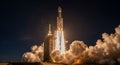Rocket Launch Space Exploration, Powerful Liftoff at Night Royalty Free Stock Photo
