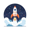 Rocket launch into space, flat vector illustration Royalty Free Stock Photo