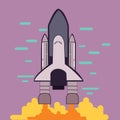 Rocket launch space shuttle take off flat line style illustration Royalty Free Stock Photo