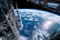 Rocket launch from space station above Earth during daylight with clouds visible Royalty Free Stock Photo