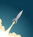 Rocket flies into space. Spaceflight, spacecraft, spaceship vector illustration