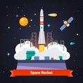 Rocket launch from spaceport pad Royalty Free Stock Photo